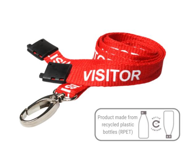 15mm Recycled Red Visitor Lanyards with Breakaway and Metal Lobster Clip (Pack of 100)