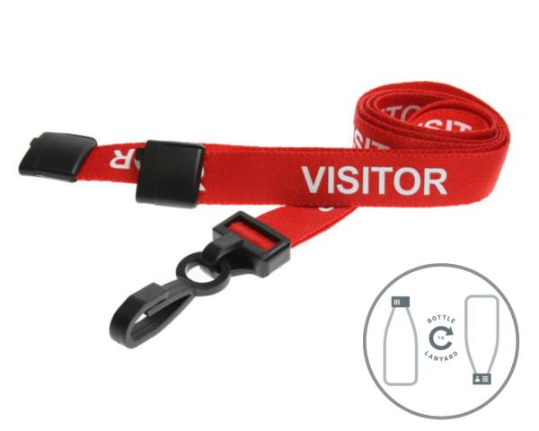 15mm Recycled Red Visitor Lanyards with Plastic J Clip (Pack of 100)