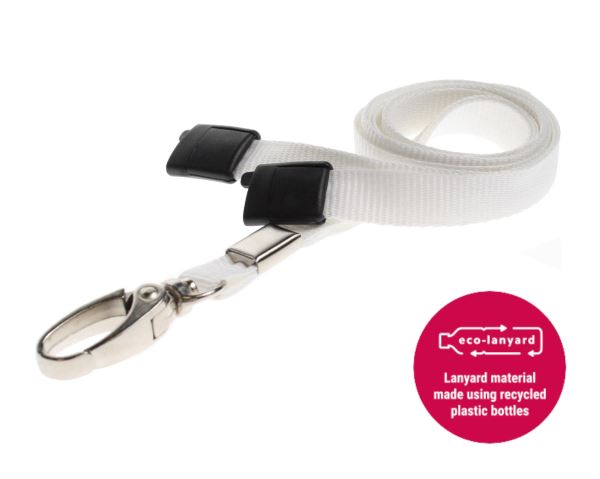 10mm Recycled Plain White Lanyards with Metal Lobster Clip (Pack of 100)