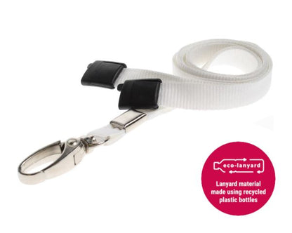 10mm Recycled Plain White Lanyards with Metal Lobster Clip (Pack of 100)