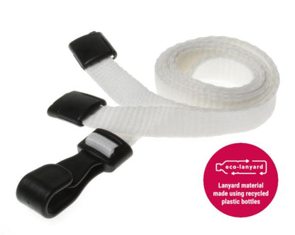 10mm Recycled Plain White Lanyards with Plastic J Clip (Pack of 100)