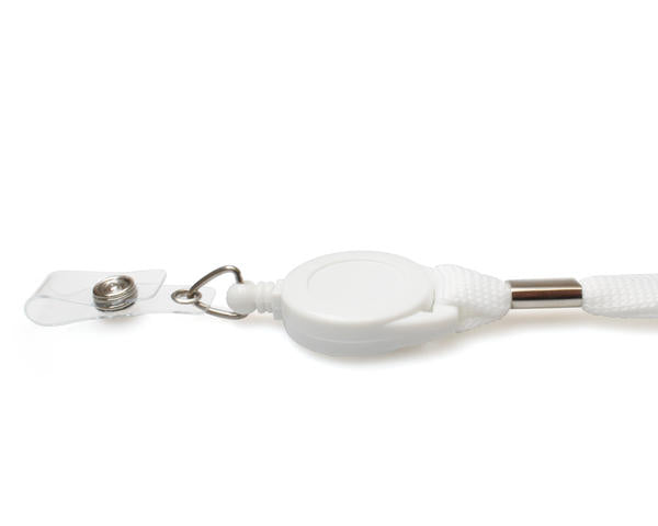 16mm White Tubular Flexiweave Breakaway Lanyards with attached Mini Yoyo Card Reel & Clear Vinyl Strap (Pack of 50)