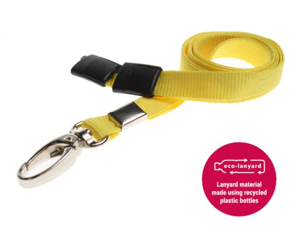 10mm Recycled Plain Yellow Lanyards with Metal Lobster Clip (Pack of 100)