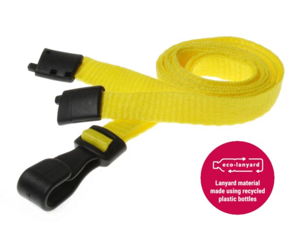 10mm Recycled Plain Yellow Lanyards with Plastic J Clip (Pack of 100)