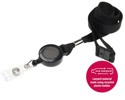 15mm Recycled Plain Black Lanyards with Card Reels (Pack of 50)