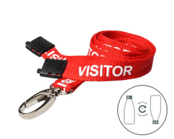 15mm Recycled Red Visitor Lanyards with Breakaway and Metal Lobster Clip (Pack of 100)